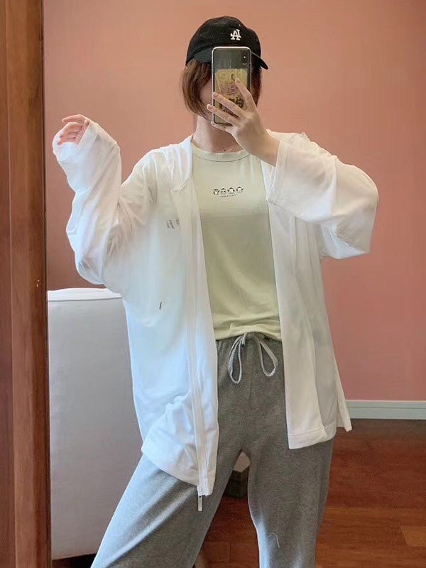 Leisure Solid Color Zipper Hooded Sun-Protection Outerwear