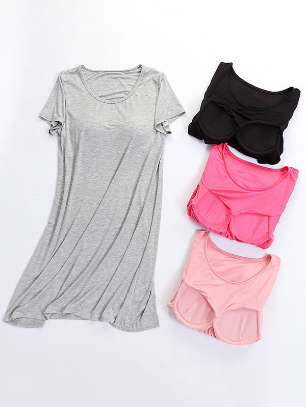 Comfortable 5 Colors Round-Neck Short Sleeves Pajama Dress