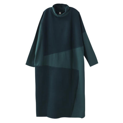 Buykud Irregular Stitching Casual Turtleneck Loose Dress