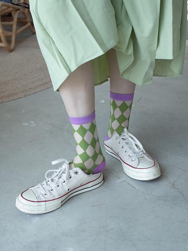 Colorful Cube Netting Split-Joint Tube Socks
