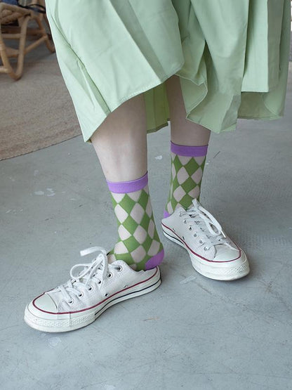 Colorful Cube Netting Split-Joint Tube Socks
