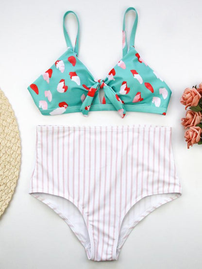 High Waisted Knotted Hollow Bikini Swimsuit