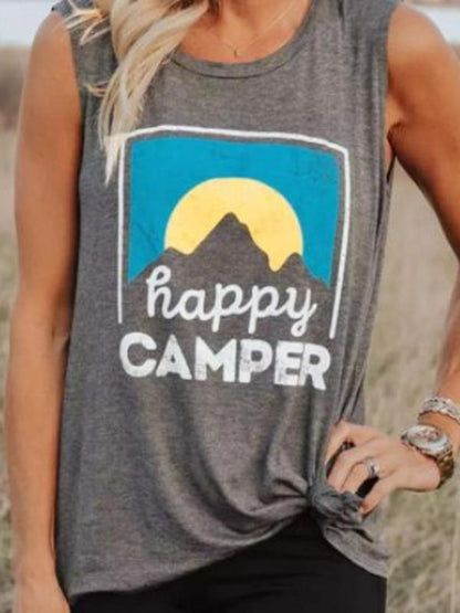 Casual Round-Neck Printed Sleeveless T-Shirt