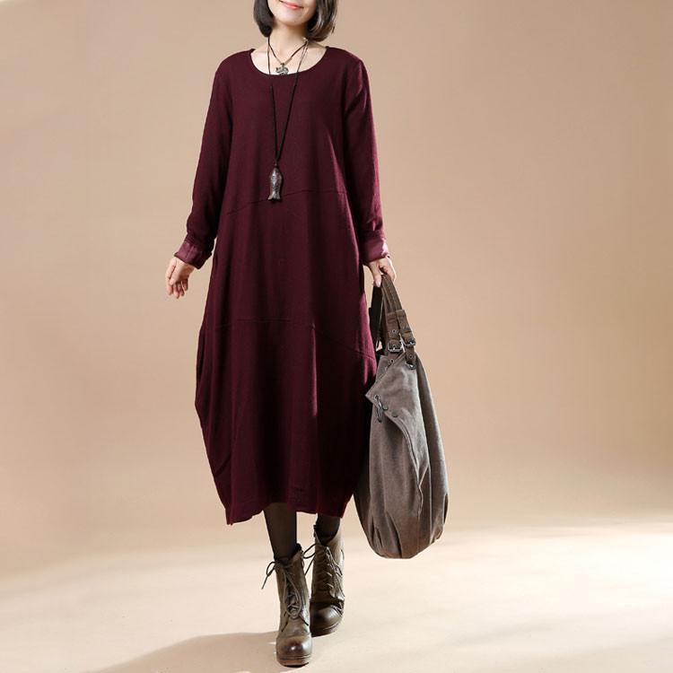 Autumn Large Size Women's Long Sleeve Wool Dress