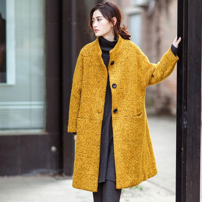 Winter Women Yellow Loose Wool Coat