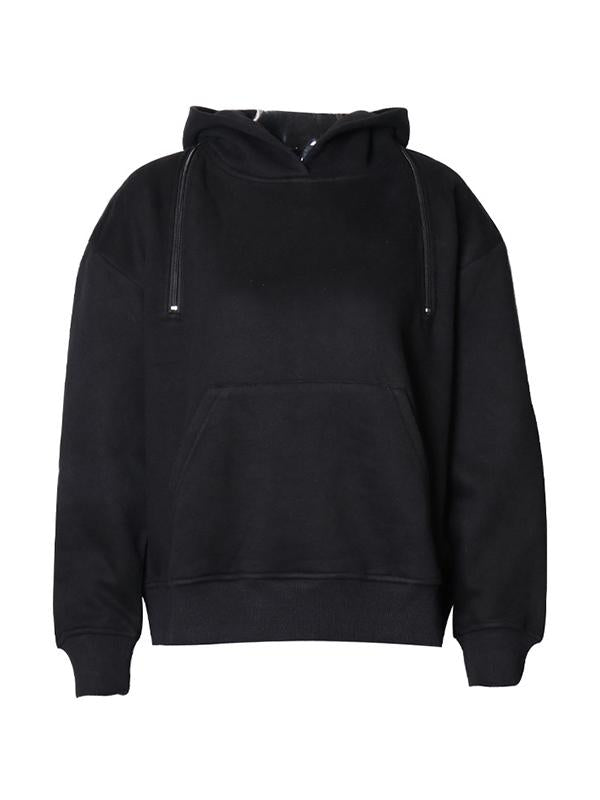 Zipper Off-The-Shoulder Two Ways To Wear Plus Velvet Hoodies&Sweatshirt