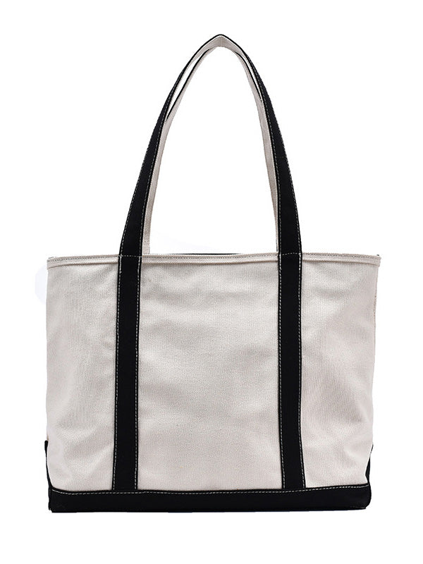 Simple Split-Joint Canvas Shoulder Bag Tote Bag