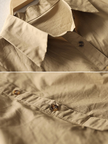 Casual Solid Color Pleated Elasticity Buttoned Split-Joint With Pocket Lapel Collar Short Sleeves Mini Dress