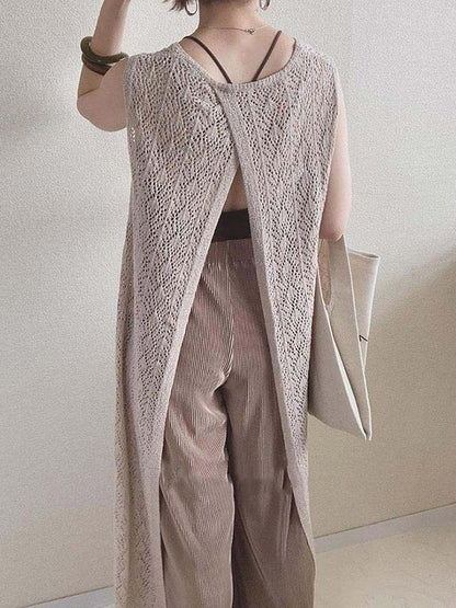 Original Knitting Round-Neck Sleeveless Hollow Split-Back Dress