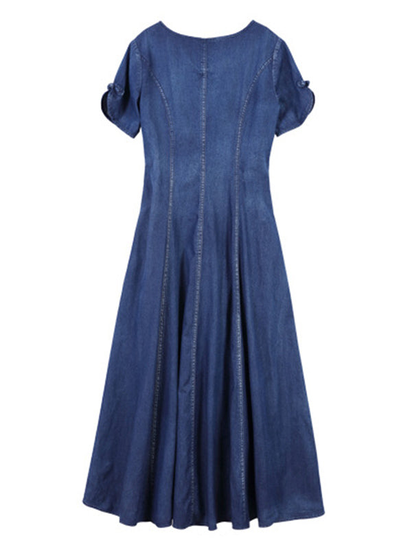 Original Asymmetric Embroidered Loose Short Sleeves Midi Dress