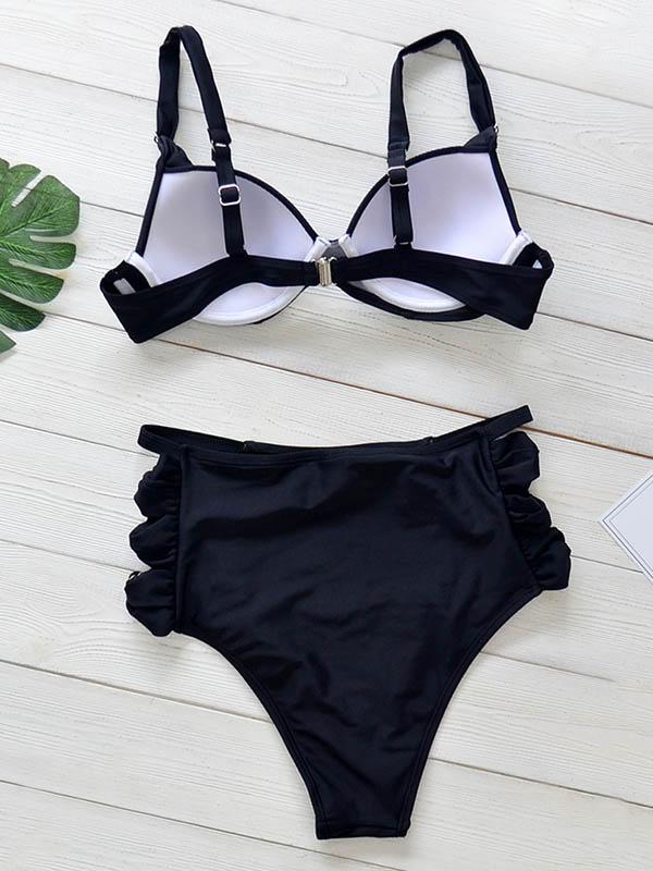 Solid Color Underwired Bikini Swimsuit
