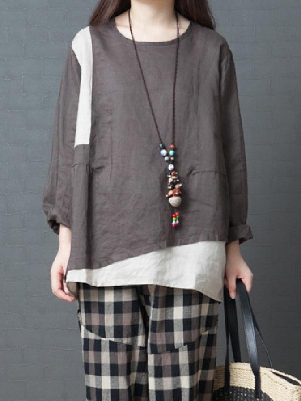 Loose Split-joint Round-neck T-shirt