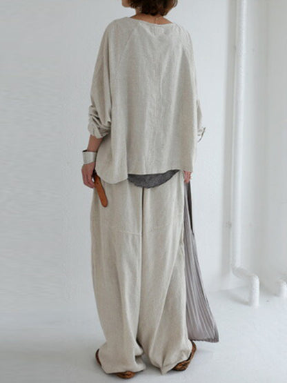 Casual Loose Solid Color Buttoned Lapel Collar Long Sleeves Outwear