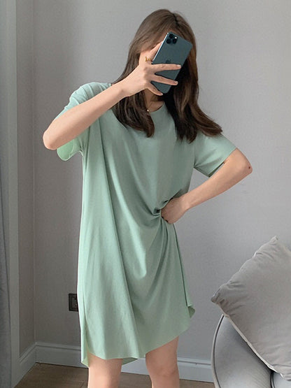 Casual Solid Color Short Sleeve Round-Neck Dress