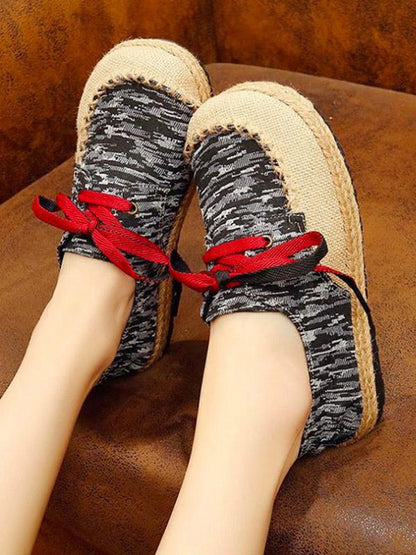 Canvas Lace-up Flat Shoes