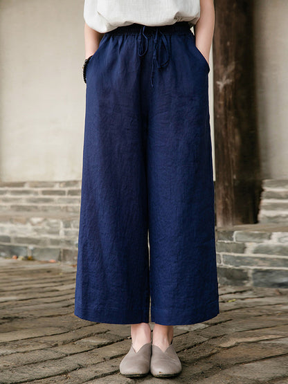 Simple Linen Column Elasticity Waist Pants