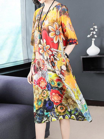 Casual Colorful Printed Midi Dress