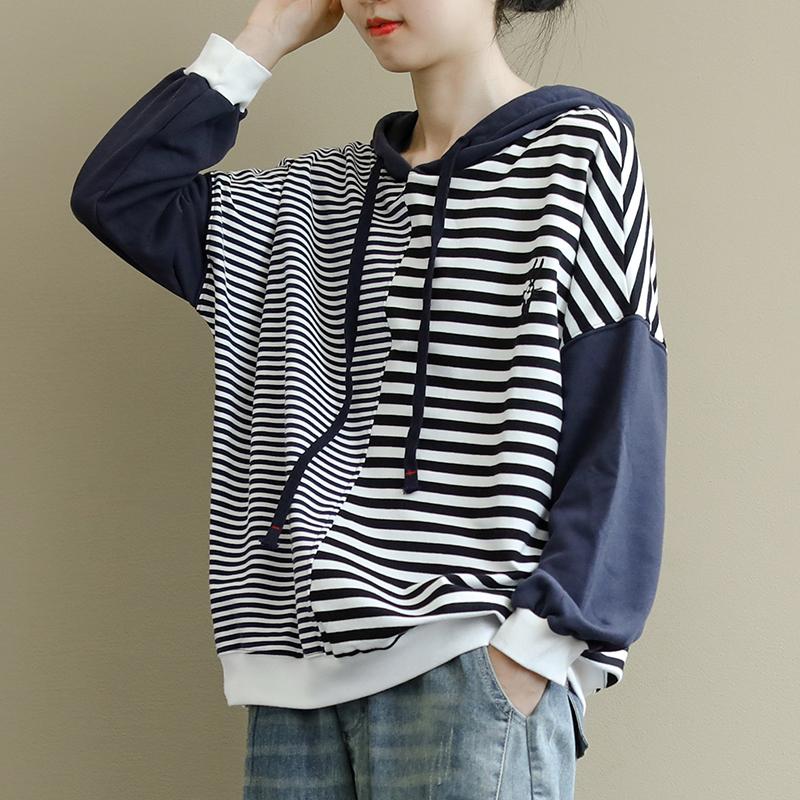 Buykud Thin Stripes And Thick Stripes Sleeve Spliced Casual Hoodie