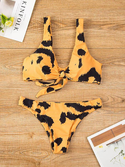 Leopard Knot Front Bikinis Swimwear