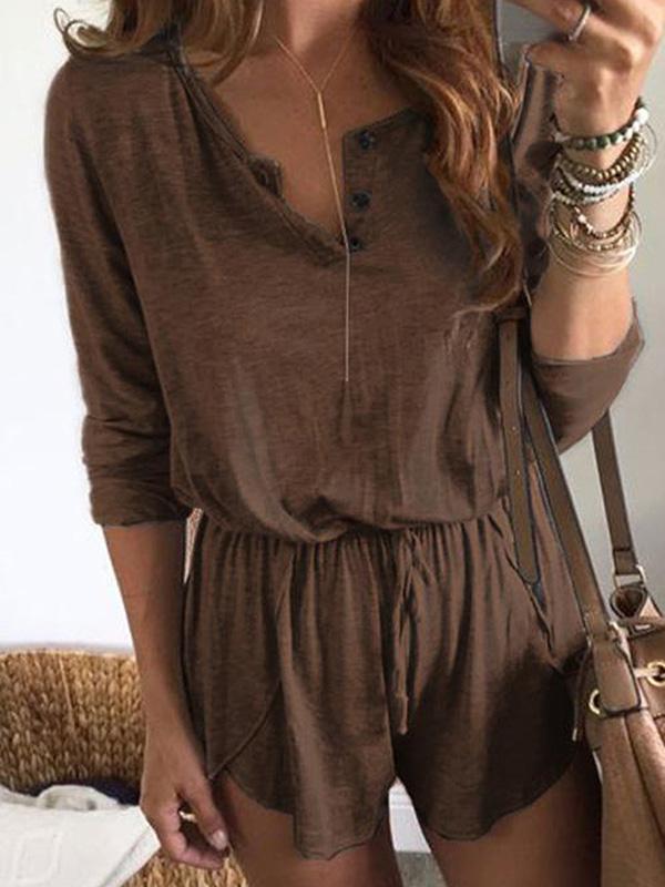 Solid Long Sleeves Bandage Romper