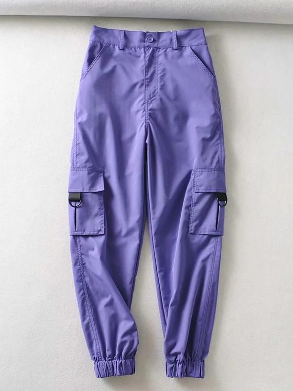 Solid Color Loose Pockets Casual Pants Bottoms