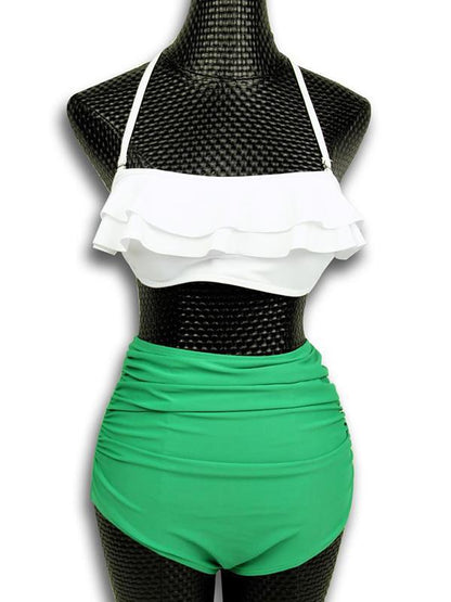 Contrast Color Ruffled Collar Top Bikini