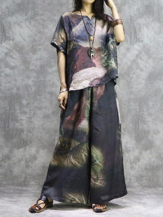 New Vintage Ramie T-Shirt + Loose Wide Leg Pants