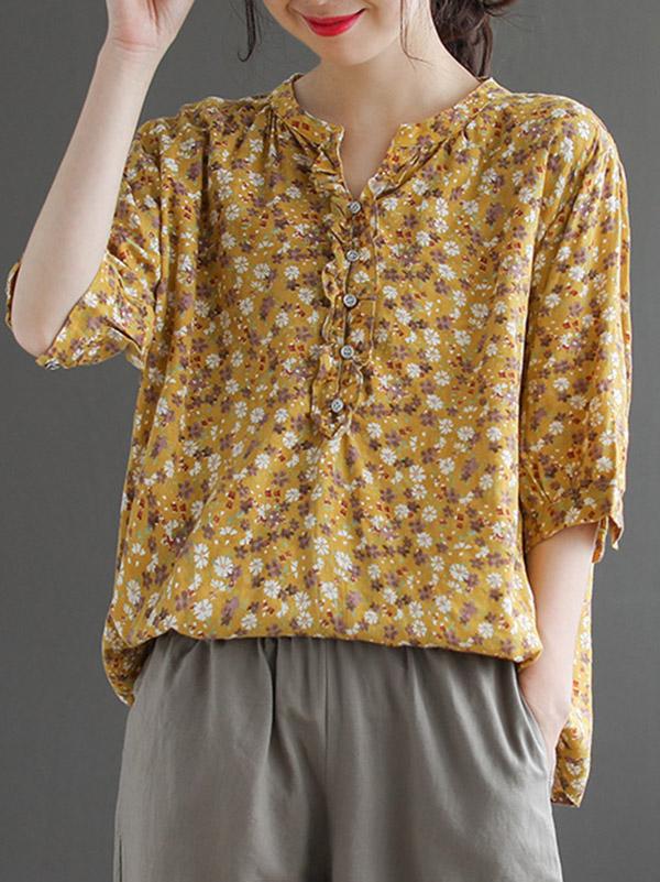 Artistic Retro Floral T-Shirts Tops