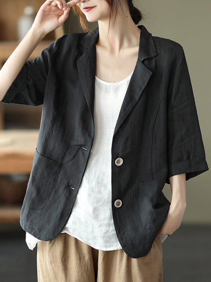 Urban Simple Solid Color Notched Collar Half Sleeves Blazer