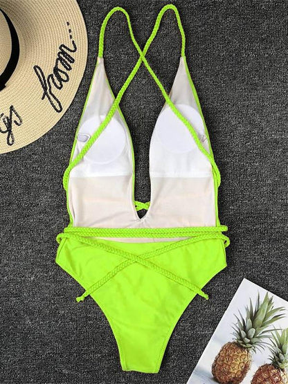 Solid Backless One-Piece Swimsuit
