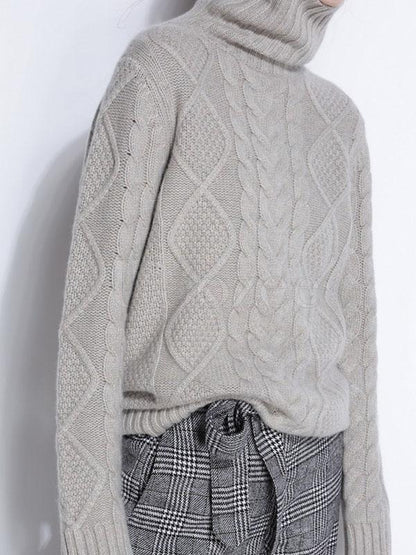 Loose High-neck Cashmere Solid Couple Sweater