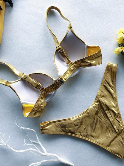 Sparkle Scrunch Spaghetti-neck Bikini Set