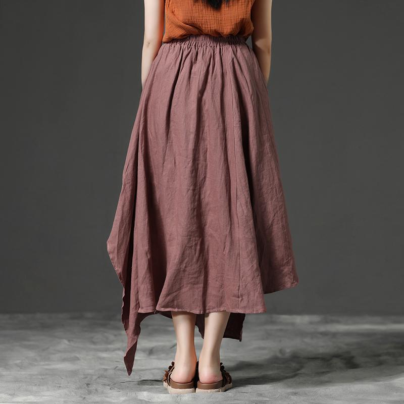 Casual Red Irregular Hem Linen Women Skirt