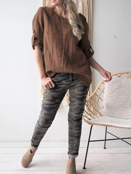 Short Sleeves Solid Color Blouses&shirts Tops