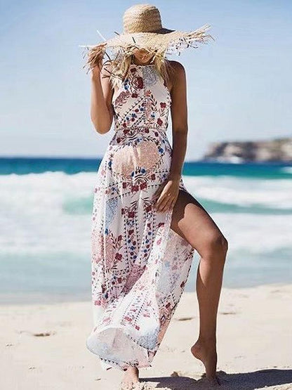Bohemia Floral Split-side Halterneck Maxi Dress