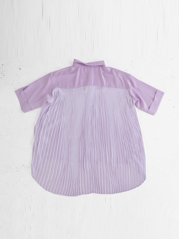 Stylish Solid Color High-Low Pleated Split-Joint Half Sleeves Blouse