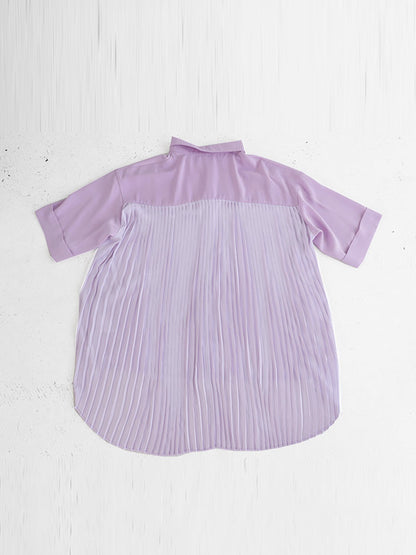 Stylish Solid Color High-Low Pleated Split-Joint Half Sleeves Blouse