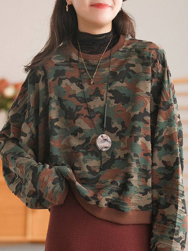 Fashion Split-Joint Camouflage Long Sleeves Sweatshirt Top