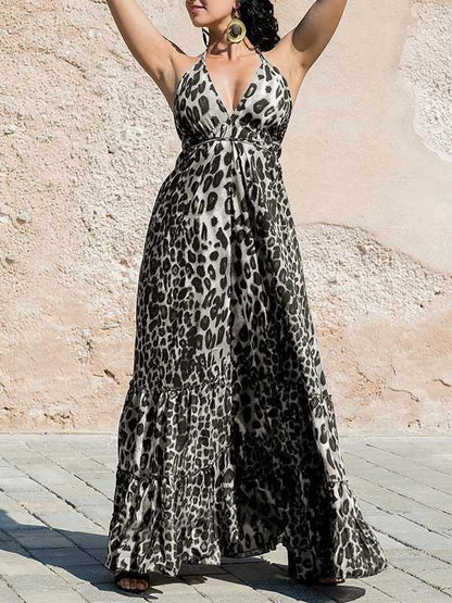Leopard Halterneck Backless Dress