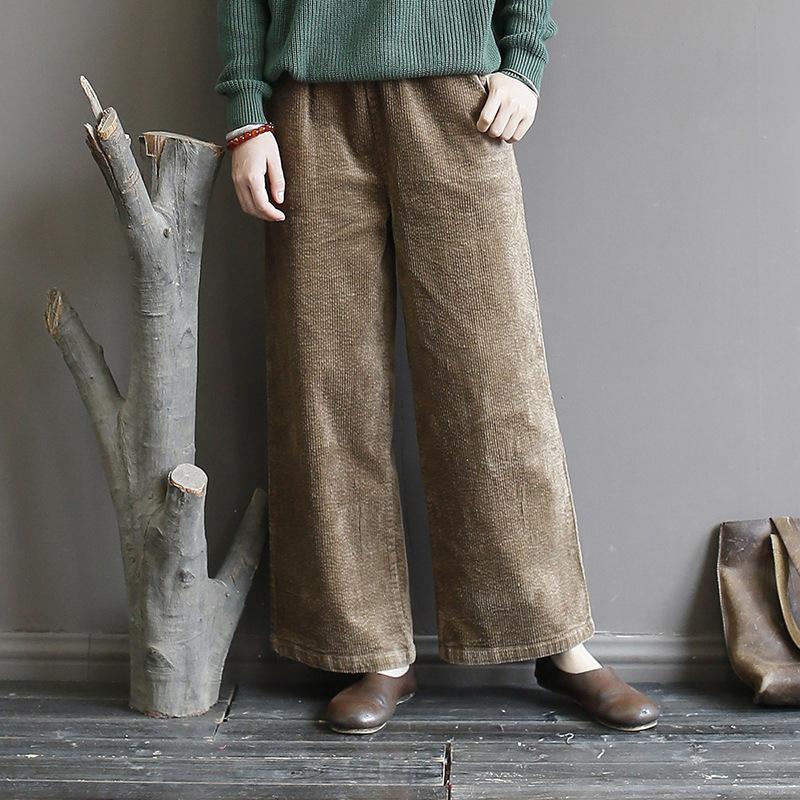 Buykud Casual Pure Color Corduroy Straight Pants