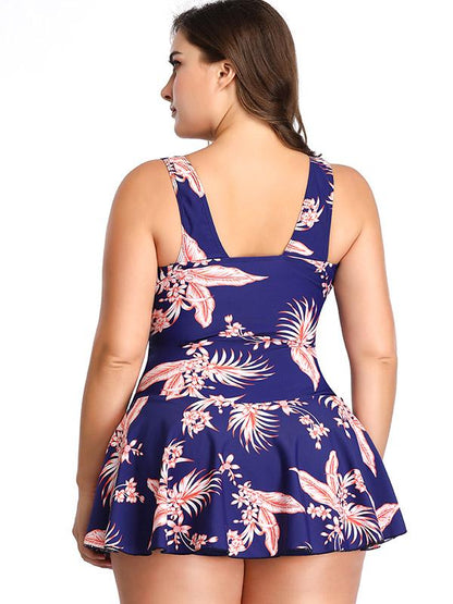 Printed&Plain Plus Size Tankini