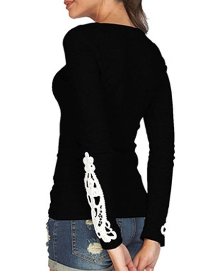 New Long Sleeve Cotton Lace T-Shirt