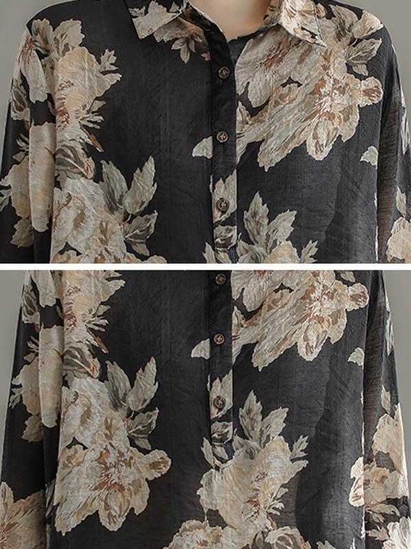 Artistic Retro Floral Shirt Blouse Tops