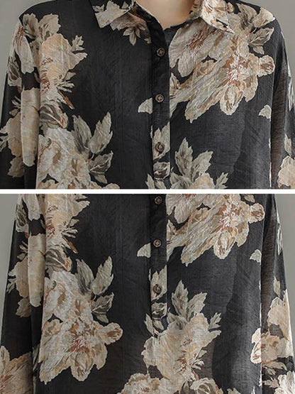 Artistic Retro Floral Shirt Blouse Tops