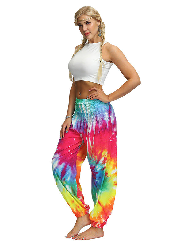 Bohemia Tie-Dyed Elastic Multi-Colored Knickerbockers& Yoga Pants