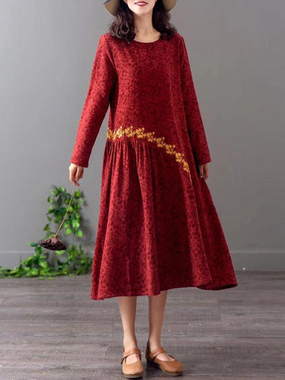 Loose Jacquard Embroidered A-line Long Dress