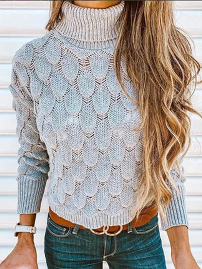 Solid Color High Collar Sweater Tops