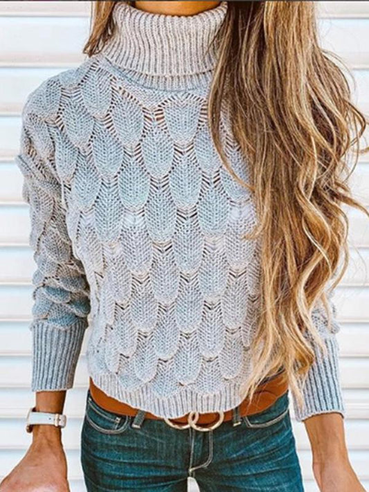 Solid Color High Collar Sweater Tops