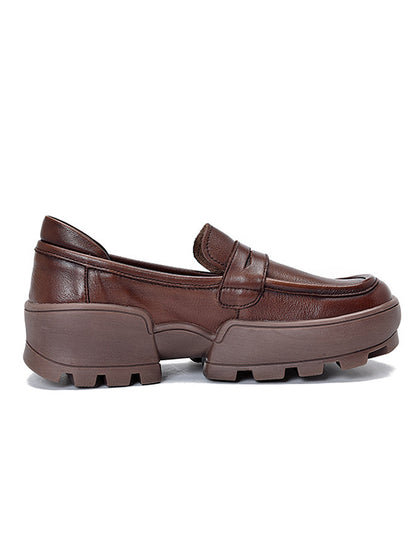 Vintage Cow Leather Low-Top Platform Loafers