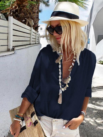 Long Sleeve V Neck Bohemia T-Shirt Tops